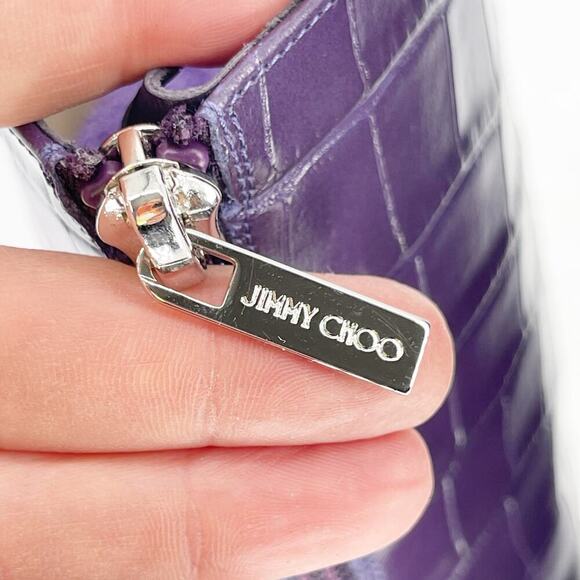 Jimmy Choo Purple Agathe Croc Embossed 100mm Mid-Calf Pointed Toe Boot IT 38 - Picture 10 of 13